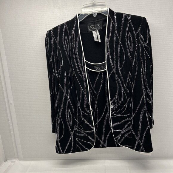 ALEX EVENINGS 2 Piece Glitter Black Cocktail Top Jacket Tank SZ M NEW - Picture 3 of 10